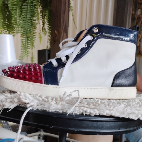 Christian Louboutin Red, White, and Black Spiked Sneakers - Picture 1 of 12